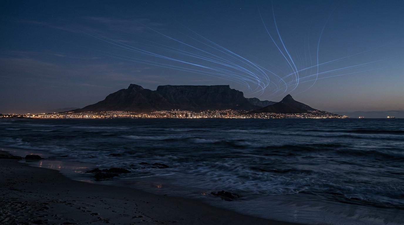 Cape Town skyline and Table Mountain at blue hour